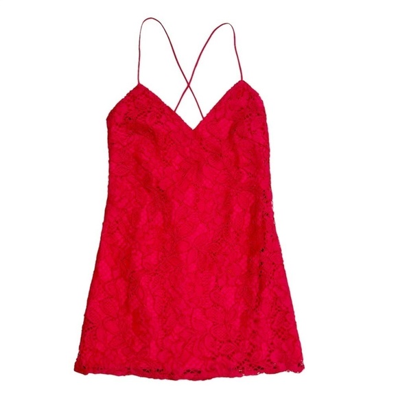 NWT X by NBD Revolve red lace Iris mini dress straps open X back v-neck sz4 - Picture 2 of 15